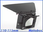 Clip-On Matte Box 110-115mm Range without adapters, Cooke S4 Arri Ultra  Primes Etc. Can Adapt To Any Smaller Front Diameter. Two 4 X 5.65  Filter Stages, Plus 1 Stage Easily Inserts And  Rotates 4.5 Round Filters Such As A Polarizer. Eyebrow / Flag and Rod Support Available.
